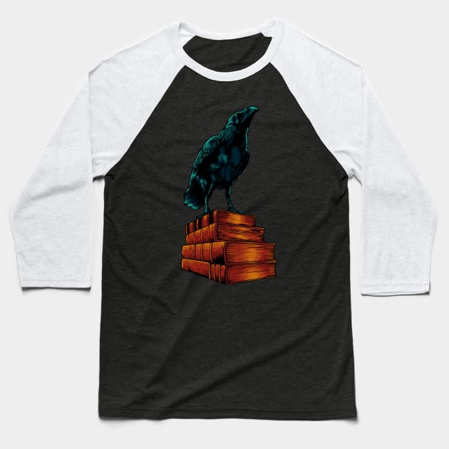 Raven on books - Dark Academia Baseball T-Shirt by Modern Medieval Design